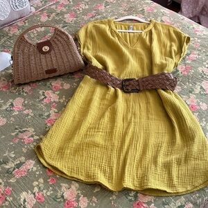 Comfortable Mustard/yellow Gauzy cotton dress